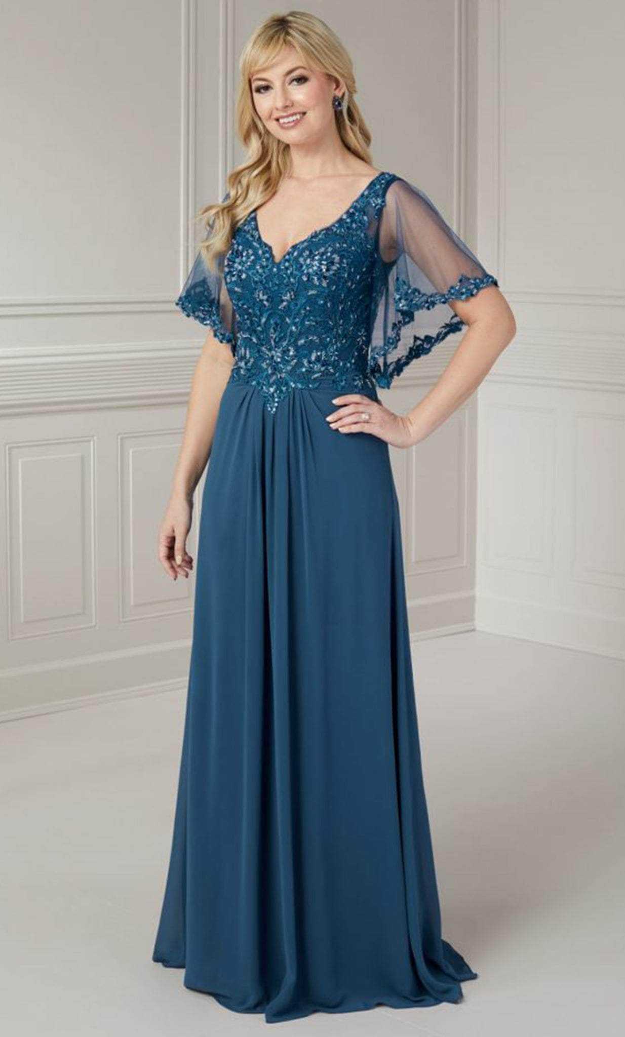 Christina Wu Elegance, Christina Wu Elegance 17128 - Illusion Sleeve A-Line Evening Gown