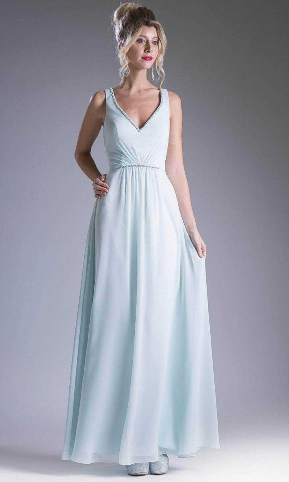 Cinderella Divine, Cinderella Divine 1012 - V Neck Beaded Chiffon Dress