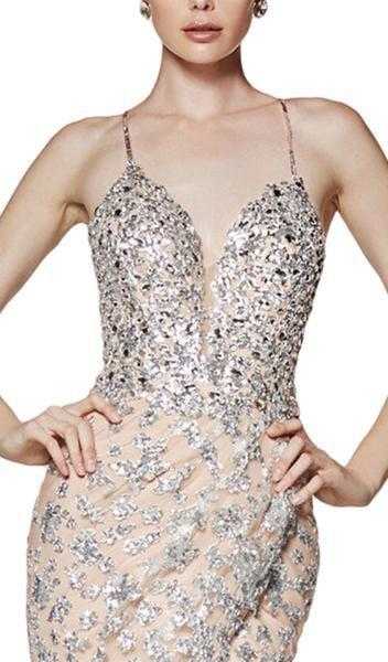 Cinderella Divine, Cinderella Divine - 8982L Fully Beaded Deep V-neck Mermaid Dress