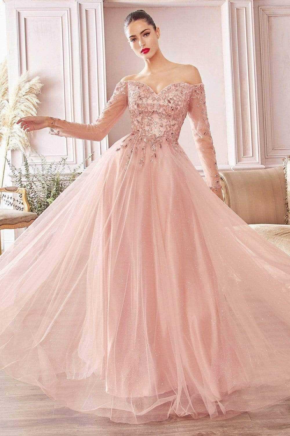 Cinderella Divine, Cinderella Divine - Beaded A-Line Prom Dress CD0172  - 1 pc Rose Gold In Size XL Available