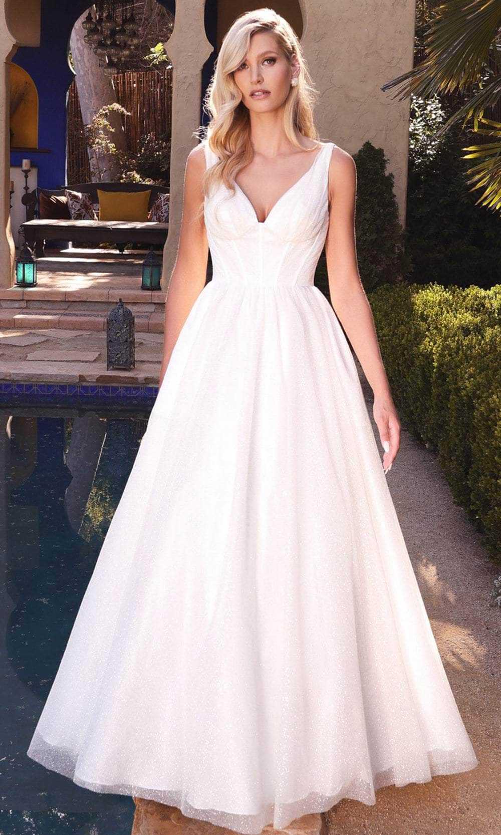 Cinderella Divine, Cinderella Divine CB077W - A-Line Glimmer Wedding Gown