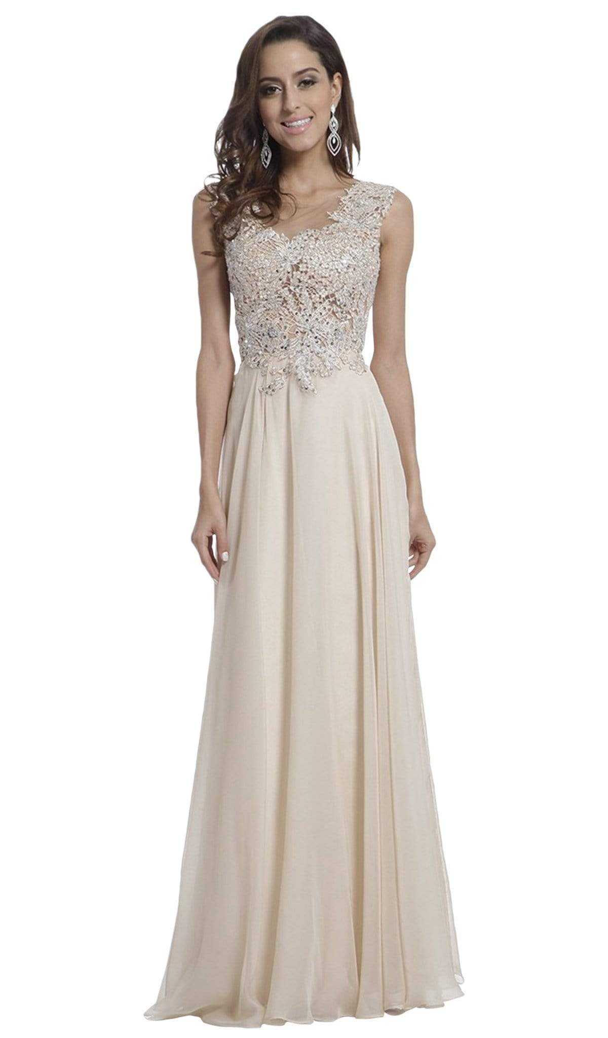 Cinderella Divine, Cinderella Divine - Cap Sleeve Embellished Illusion Lace Gown