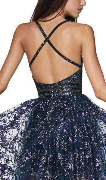 Cinderella Divine, Cinderella Divine - Glitter Print A-Line Gown with Slit CM9015 - 1 pc Navy in Size 10 Available