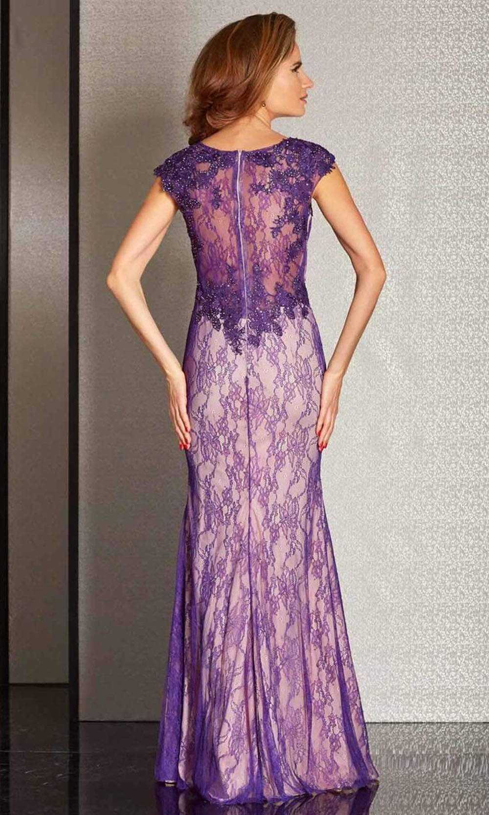 Clarisse, Clarisse - Illusion Jewel Lace Trumpet Gown M6236 - 1 pc Purple/Nude In Size 6 Available