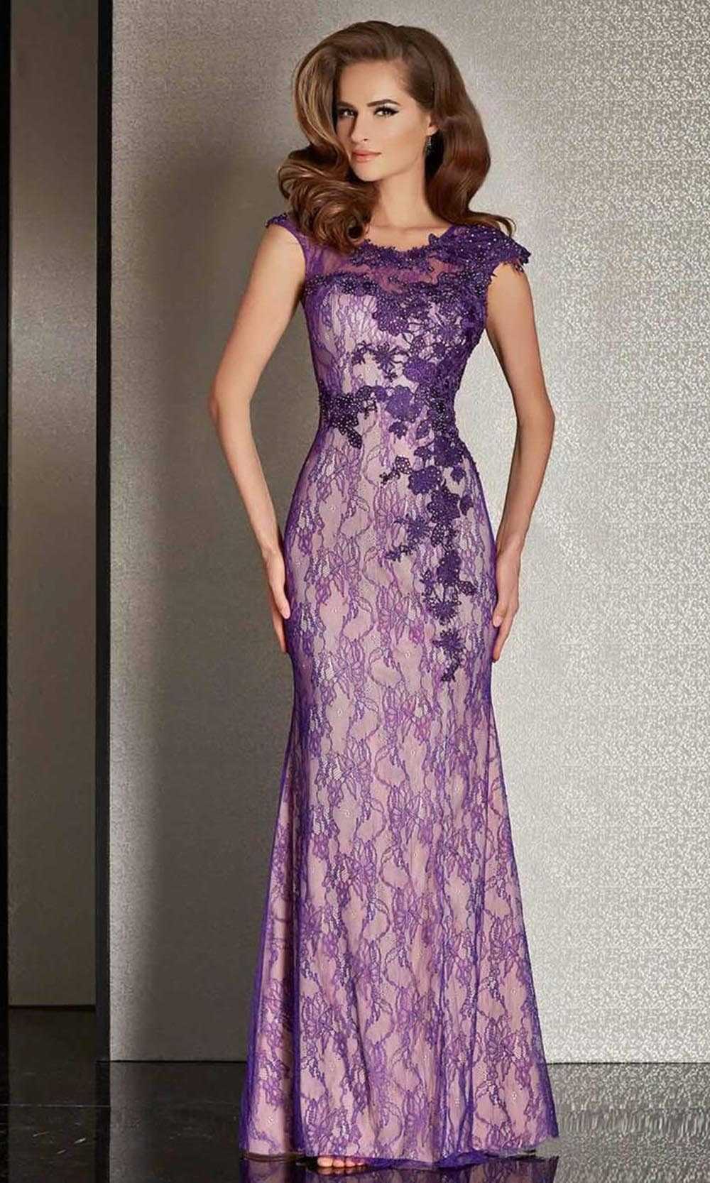 Clarisse, Clarisse - Illusion Jewel Lace Trumpet Gown M6236 - 1 pc Purple/Nude In Size 6 Available