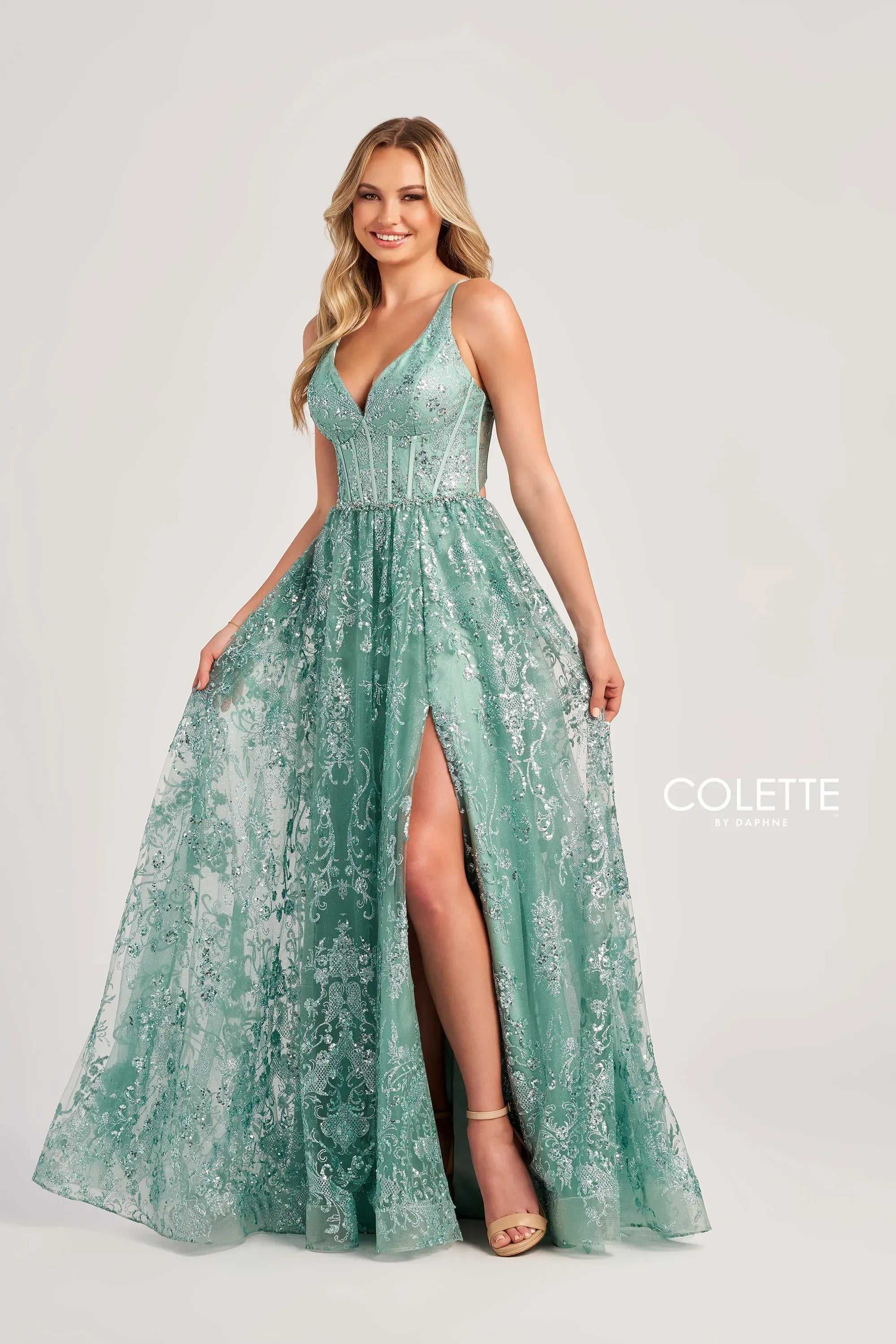 Colette By Daphne, Colette By Daphne CL5134 - Glitter Boned Bodice Prom Dress