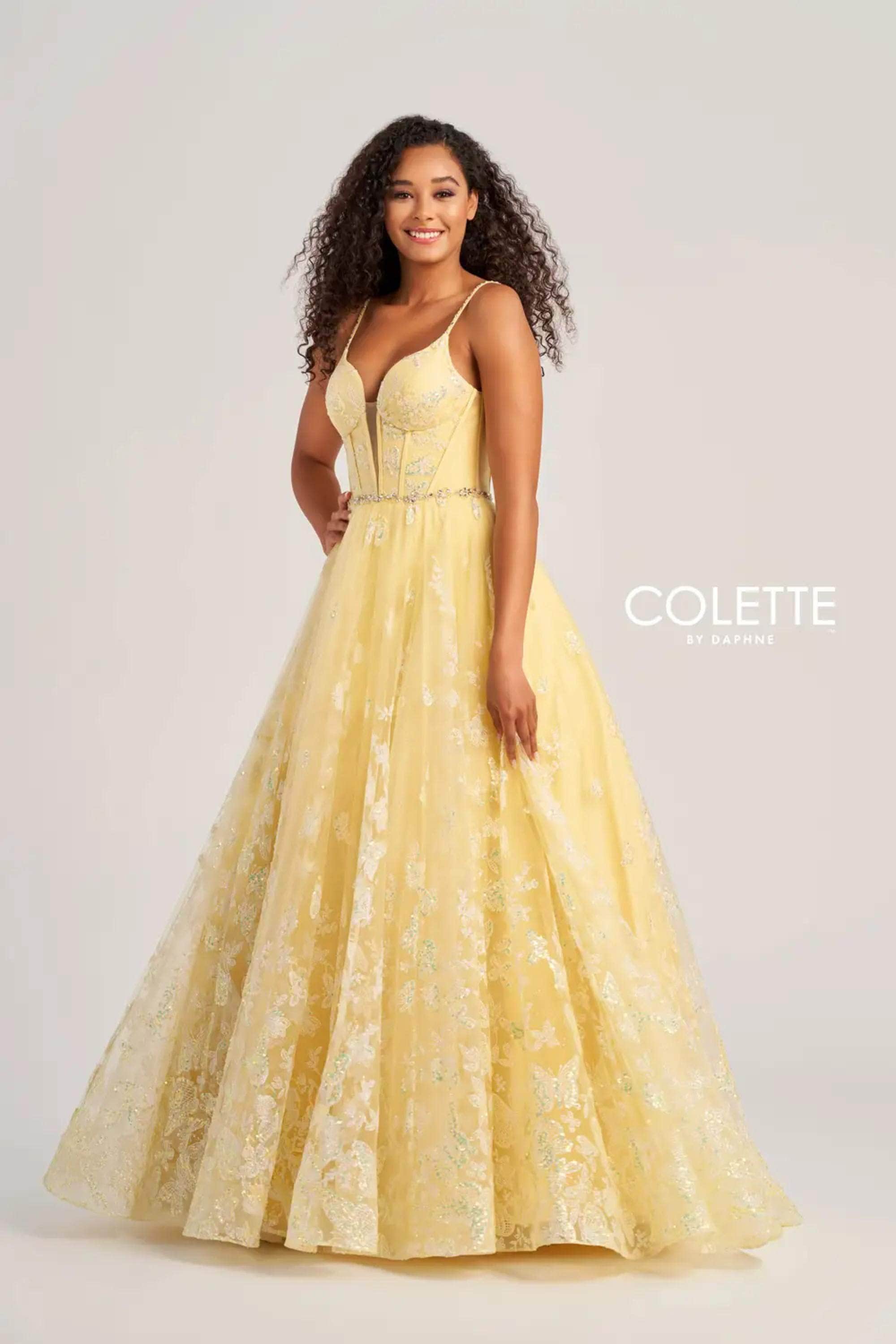 Colette By Daphne, Colette By Daphne CL5233 - Plunging V-Neck A-Line Evening Dress