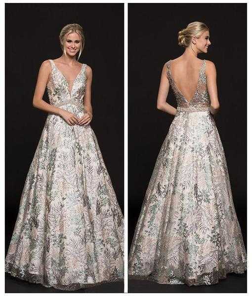 Colors Dress, Colors Couture - Sleeveless Ornate Lace A-Line Gown J051 - 1 pc Nude/Multi In Size 6 Available