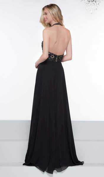 Colors Dress, Colors Dress - Floral Beaded Plunging Halter Chiffon Gown 2051