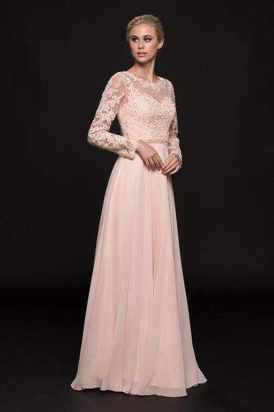 Colors Dress, Colors Dress - Long Sleeve Lace A-line Dress G755 - 1 pc Blush In Size 14 Available