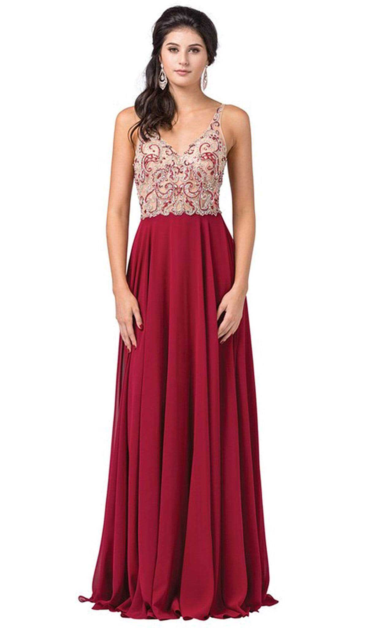 Dancing Queen, Dancing Queen - 2513 Beaded Embellished Illusion Bodice Chiffon Gown