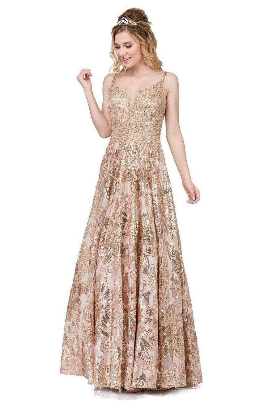 Dancing Queen, Dancing Queen - Appliqued Metallic Floral Prom Gown 2466 - 1 pc Silver In Size M Available