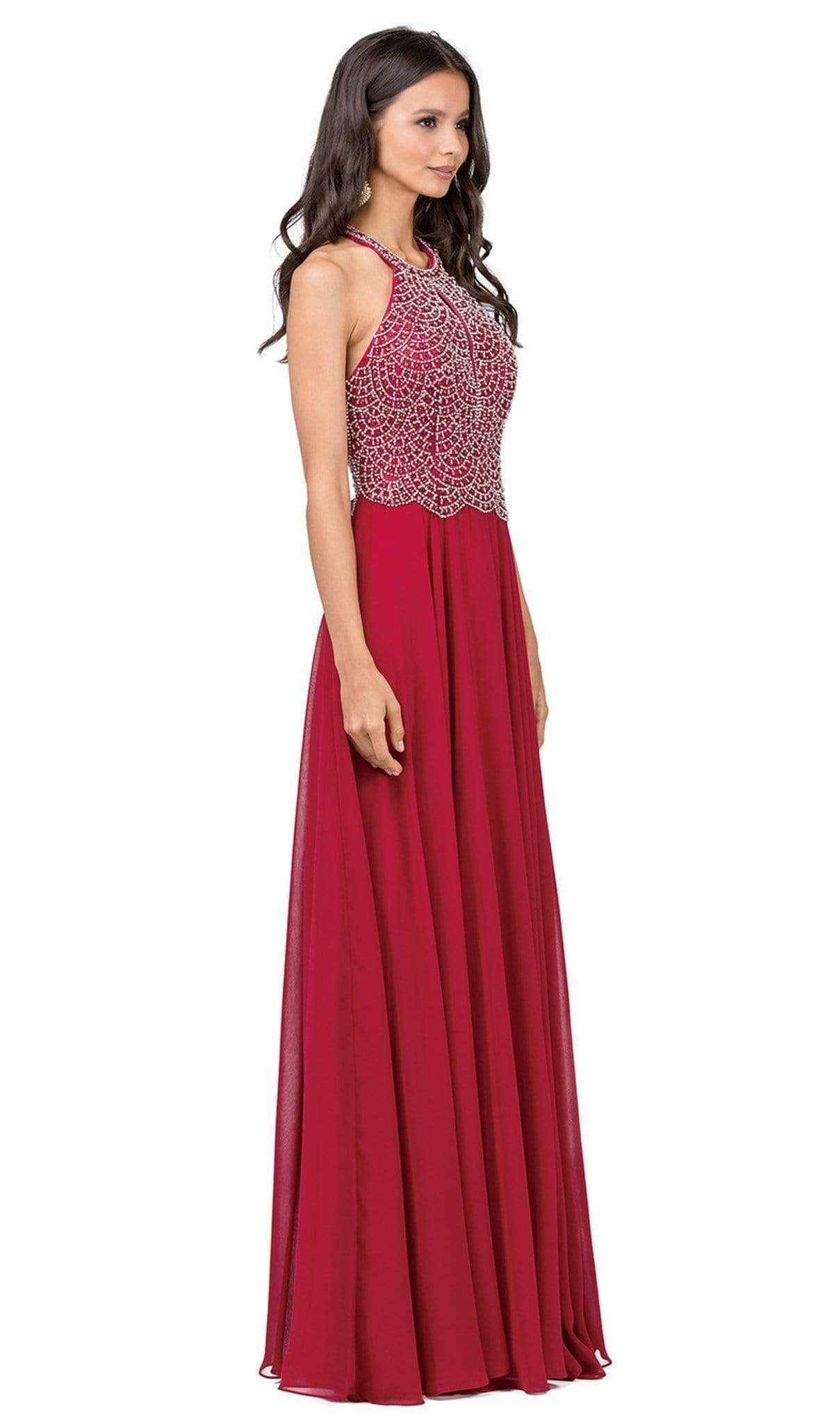 Dancing Queen, Dancing Queen - Bead Embellished Halter Evening Dress 2402 - 1 pc Blush In Size M Available