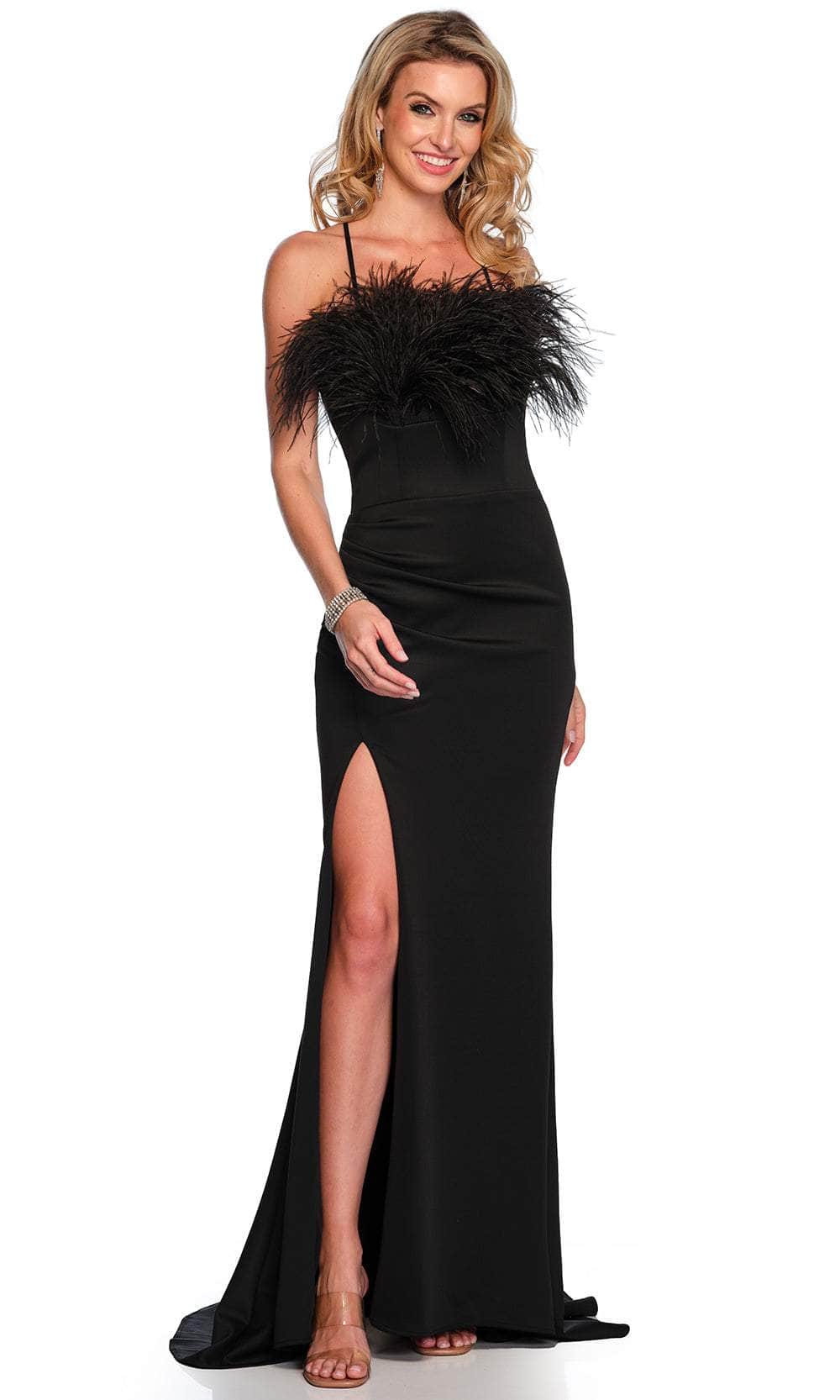 Dave & Johnny, Dave & Johnny 11430 - Feather Detailed Sleeveless Prom Gown