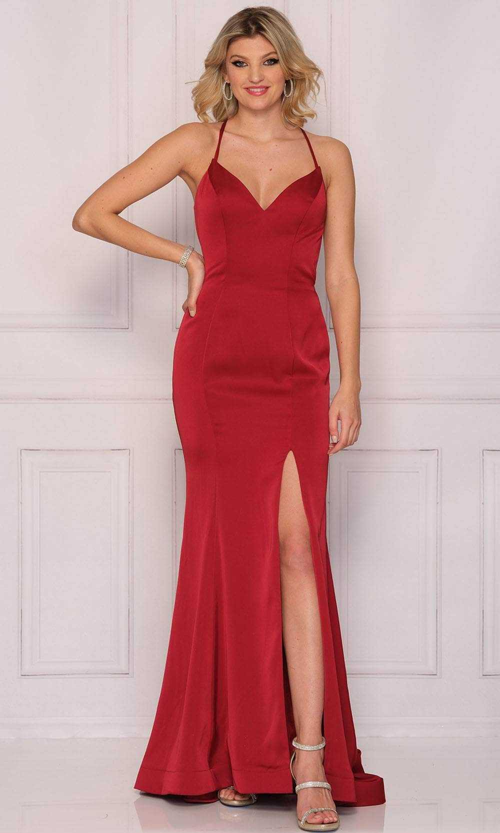 Dave & Johnny, Dave & Johnny A10432 - Lace-Up Back Prom Gown With Slit