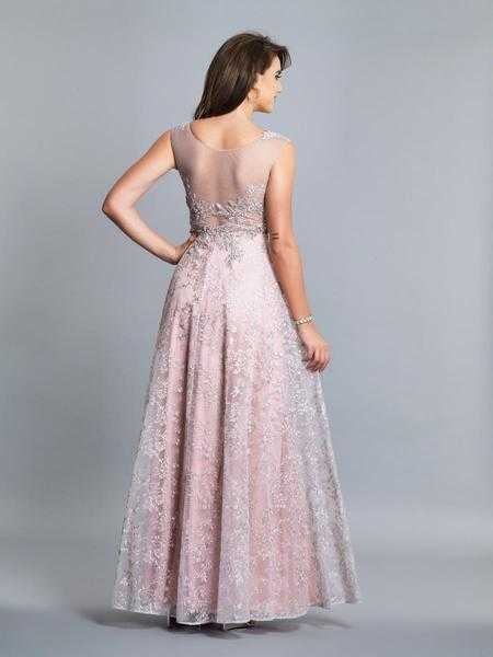 Dave & Johnny, Dave & Johnny - Lace Embroidered Bateau A-line Dress A7331 - 1 pc Mauve Pink In Size 6 Available