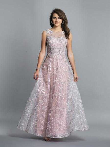 Dave & Johnny, Dave & Johnny - Lace Embroidered Bateau A-line Dress A7331 - 1 pc Mauve Pink In Size 6 Available
