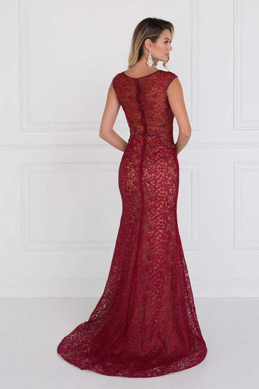 Elizabeth K, Elizabeth K - GL1531 Embellished Illusion Fitted Evening Dress