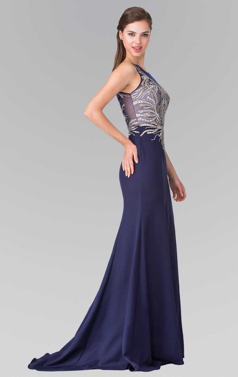 Elizabeth K, Elizabeth K - GL2323 Embellished Scoop Neck Rome Trumpet Dress