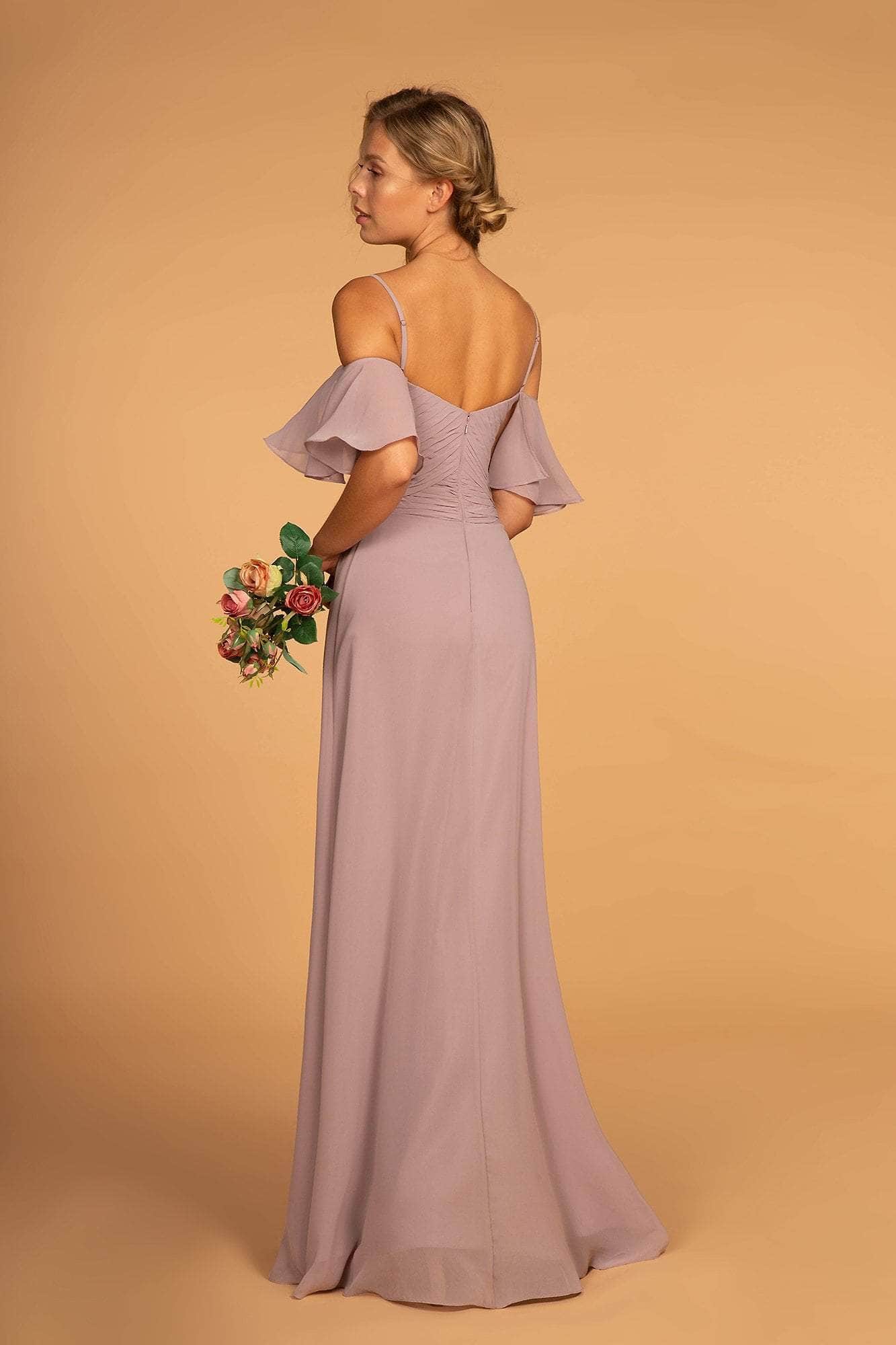 Elizabeth K, Elizabeth K GL2615 - Flutter Sleeve Pleated Evening Dress