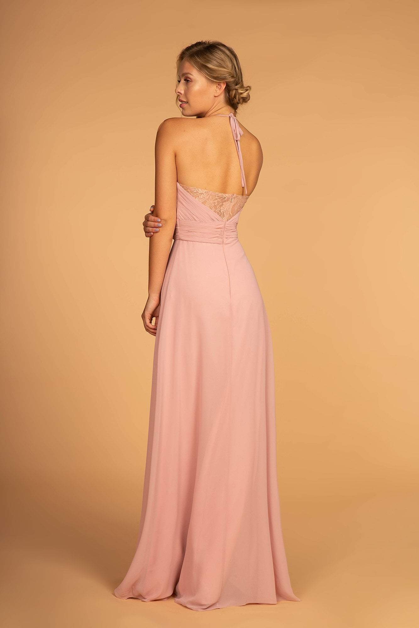 Elizabeth K, Elizabeth K - Pleated Lace Trimmed Chiffon A-line Dress GL2606 - 1 pc Dusty Rose In Size M Available